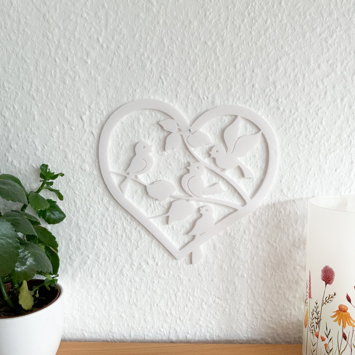 Vogel auf Ästen – 3D-gedrucktes Wandbild aus PLA im Naturstil