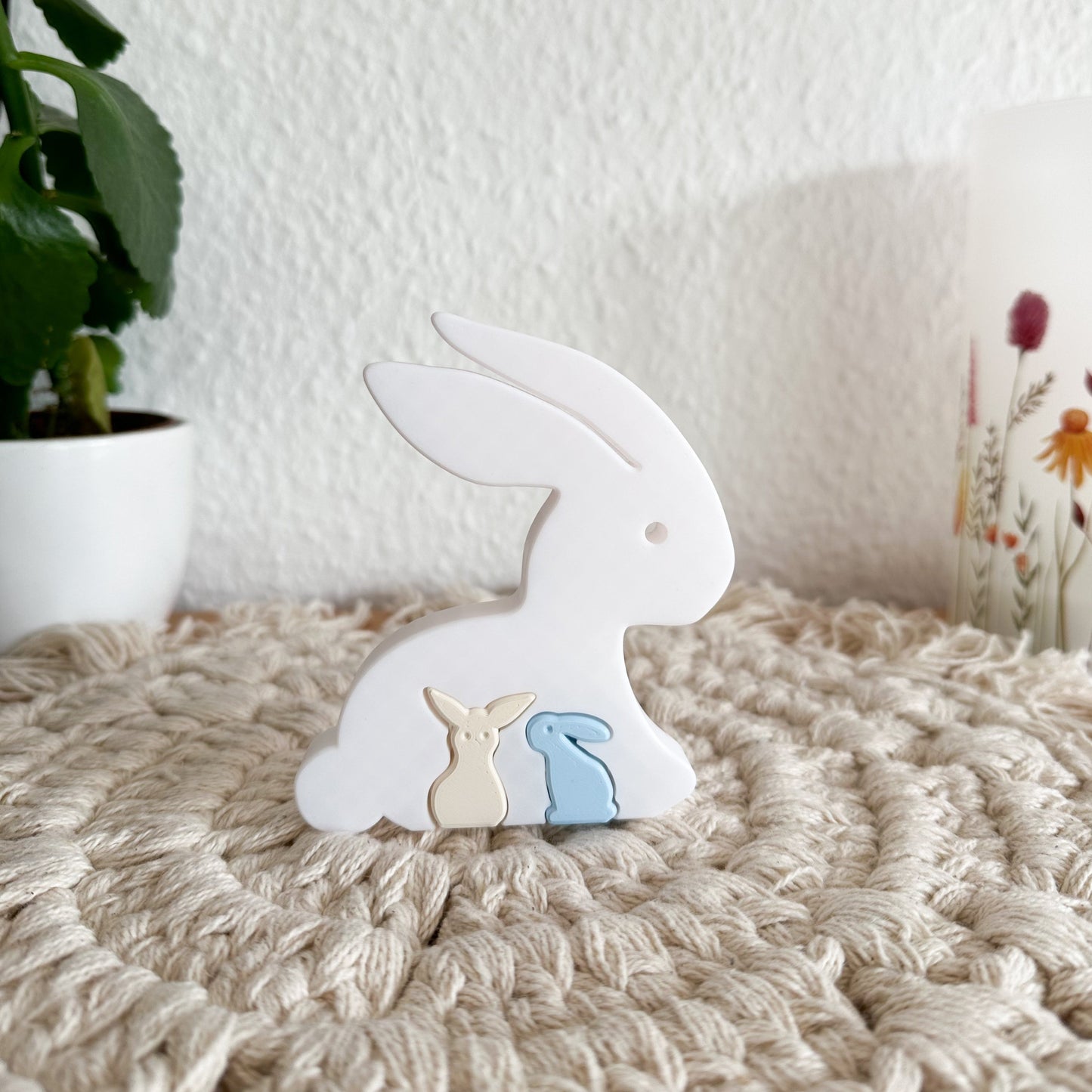 Hasenpuzzle Deko aus PLA – 3D-gedruckte Osterhasen in Weiß