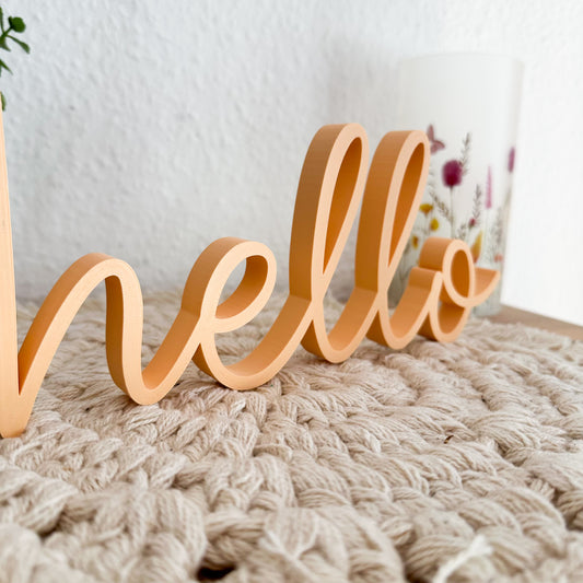 Minimalistischer Hello Schriftzug – nachhaltige 3D-Druck Dekoration