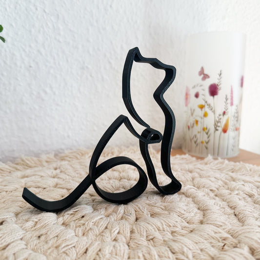 Minimalistische Line Art Katzenfigur aus 3D-Druck