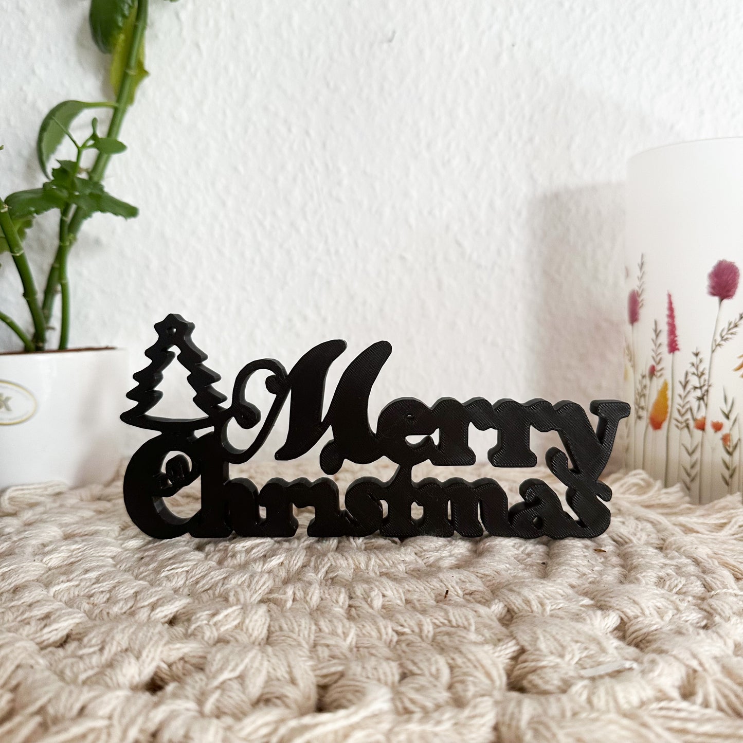 Merry Christmas Line Art Wandbild – 3D-gedruckte Weihnachtsdeko aus PLA