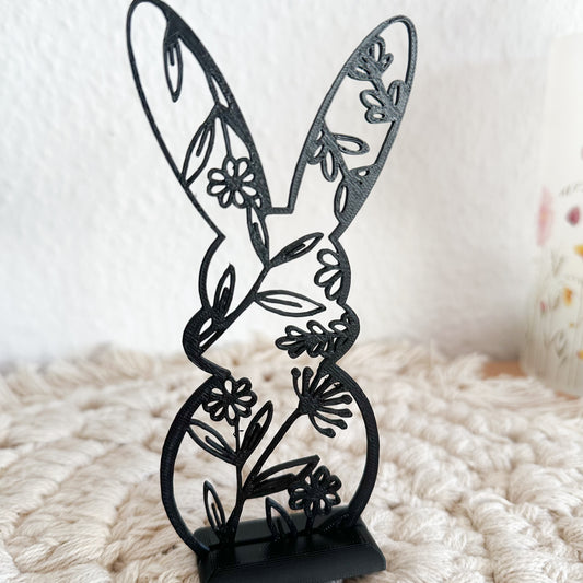 3D-Druck Osterhase mit Blumendetail – dekorative Figur für Frühling & Ostern