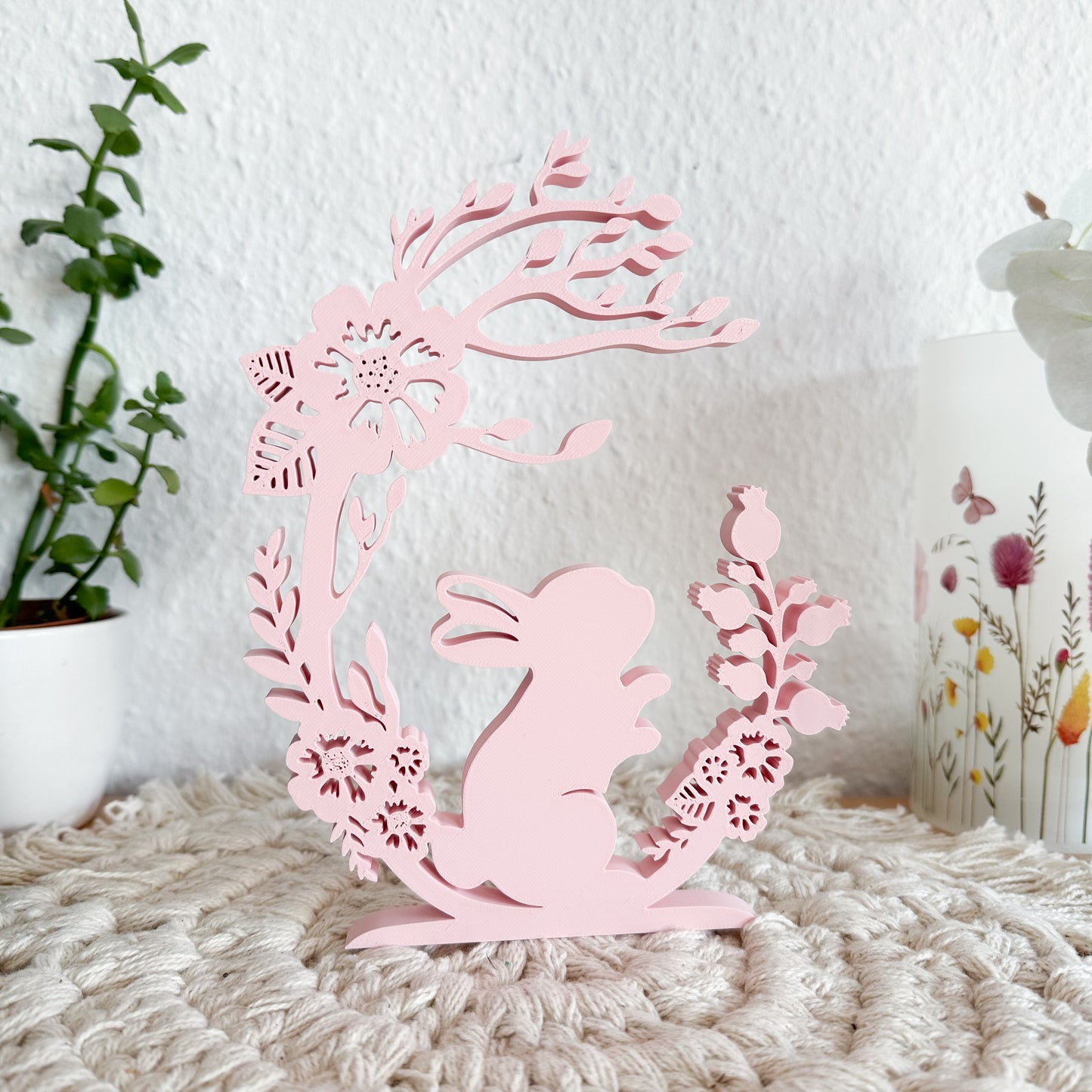 Osterhasenaufsteller mit Blumenkranz – 3D-gedruckte PLA Dekofigur