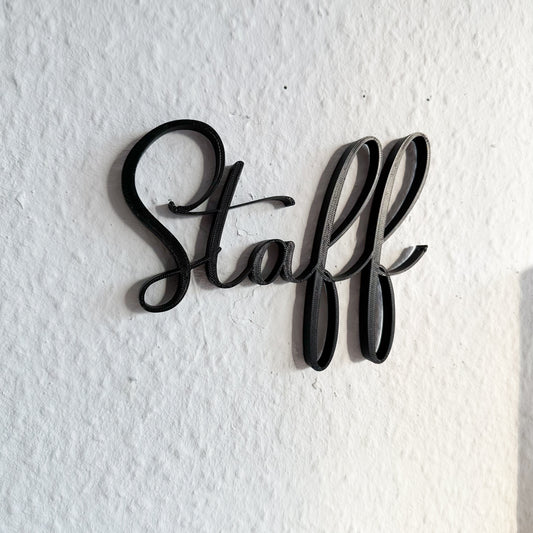 3D-gedrucktes Staff-Schild an Tür – modernes Design, schwarze Ausführung