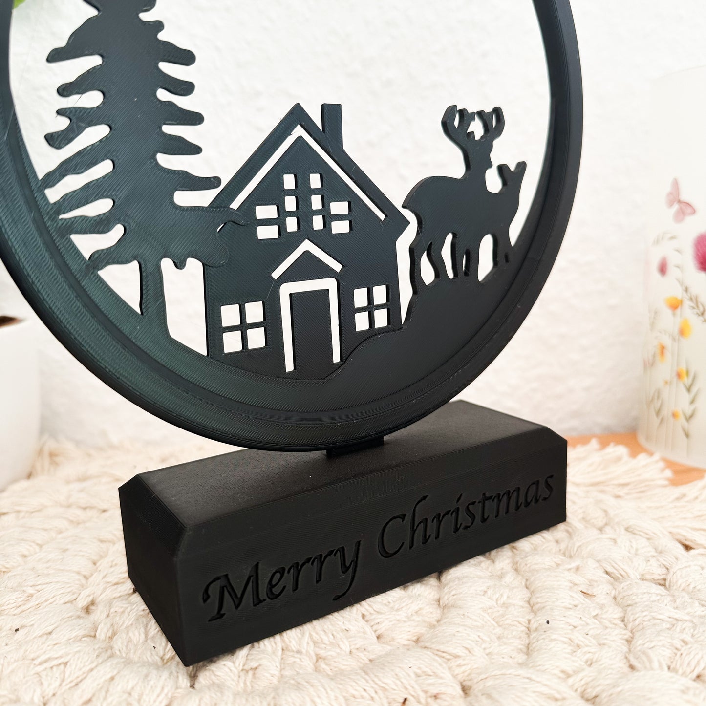 3D-Druck Winterdeko – Aufsteller mit verschneiter Landschaft