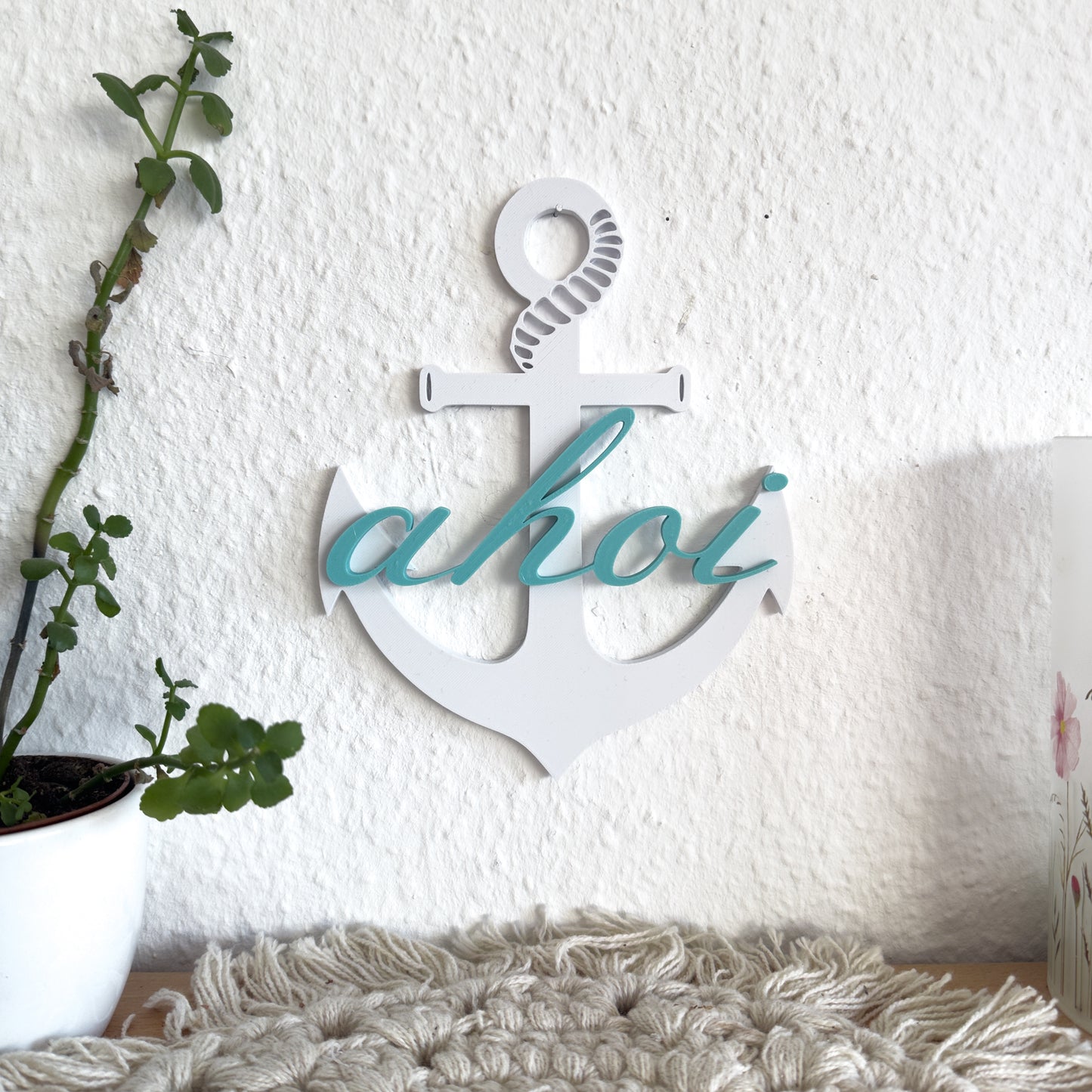 Maritime Anker Deko mit Ahoi Schriftzug aus 3D-Druck