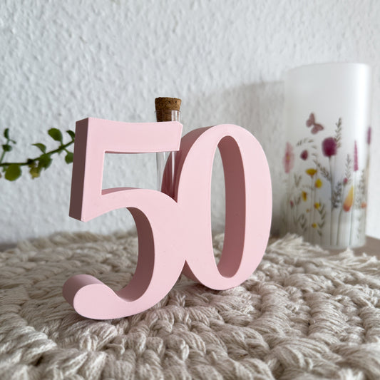 Zahl mit integriertem Reagenzglas als Geschenkidee