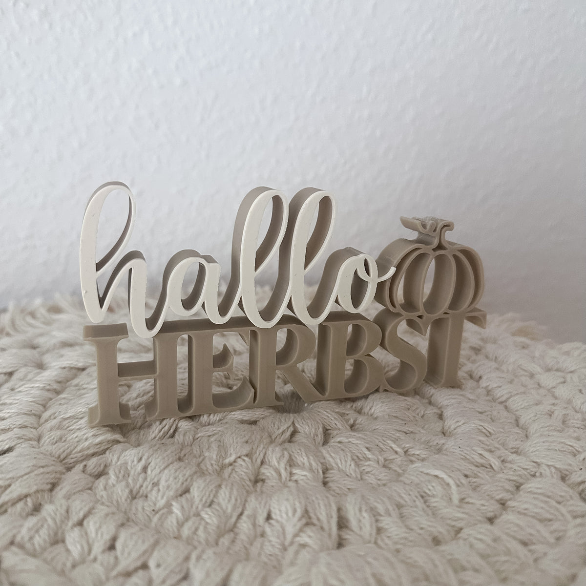 Hallo Herbst Deko Aufsteller mit Kürbis aus 3D-Druck