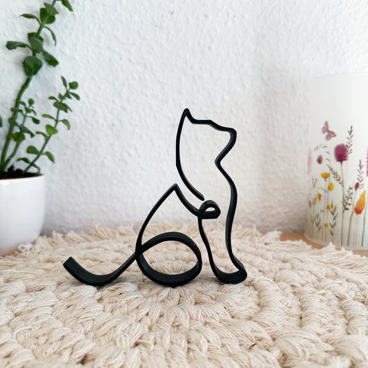 Minimalistische Line Art Katzenfigur aus  3D-Druck