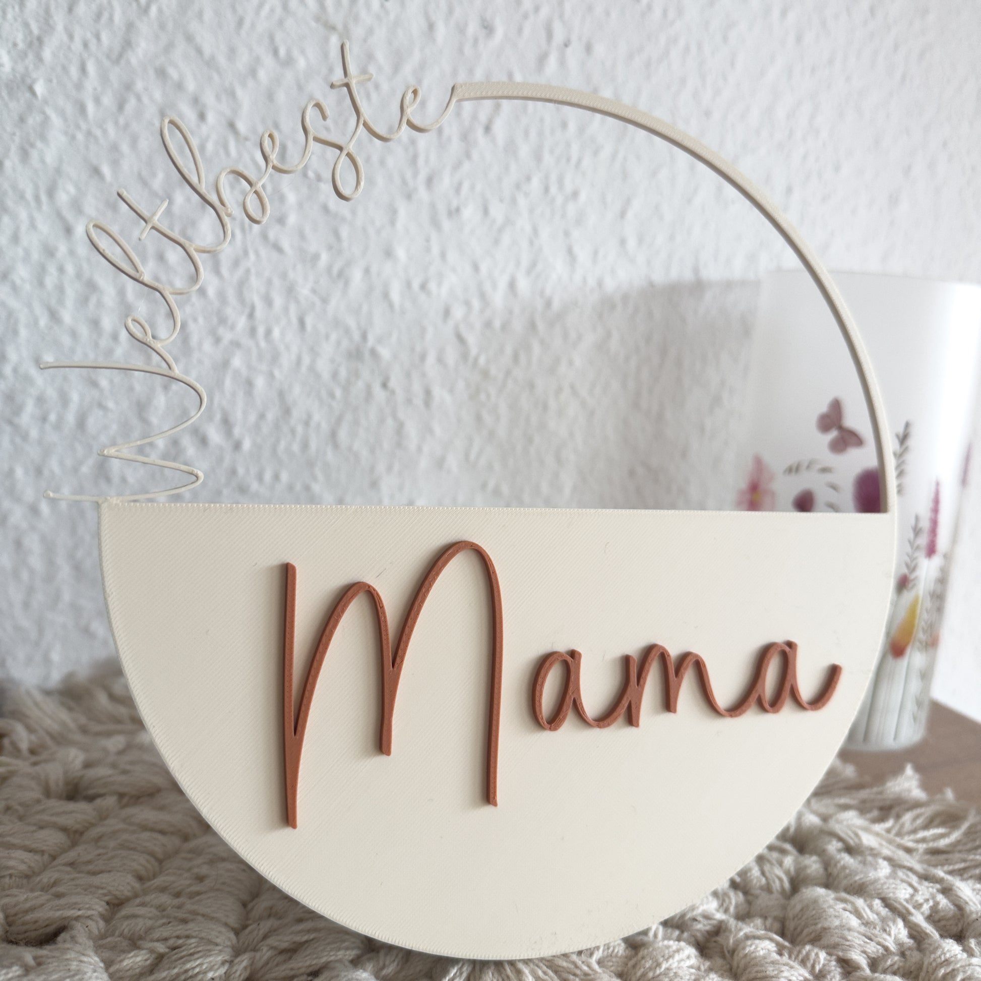 Boho-Stil Wanddekoration Weltbeste Mama Schriftzug im Ring, Geschenkidee zum Muttertag oder Geburtstag, modernes Wohndesign